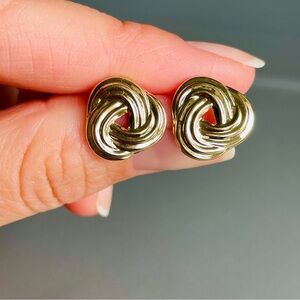 14k Yellow Gold Love Knot Textured Stud Earrings Vintage